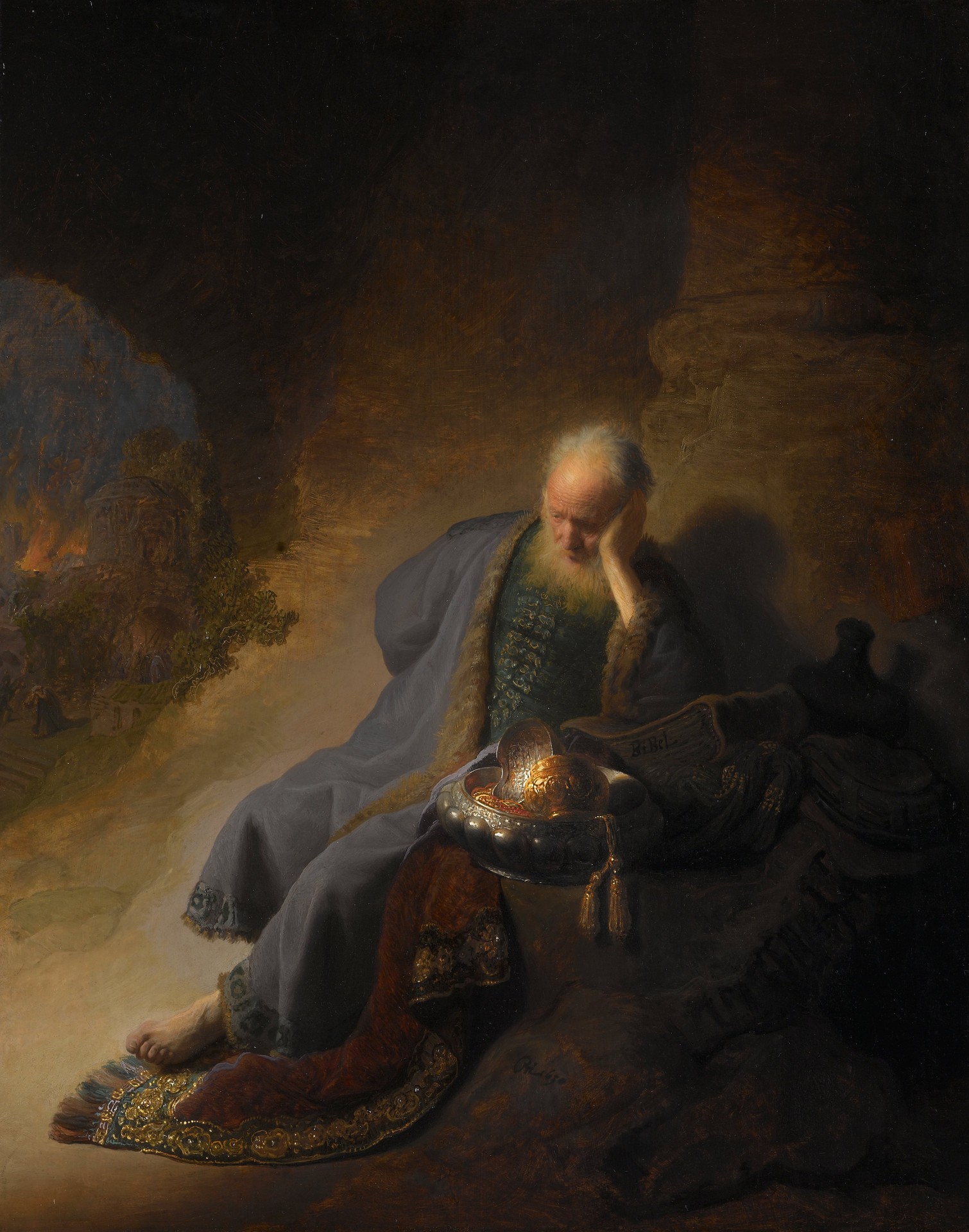 Jeremiah Lamenting the Destruction of Jerusalem - by Rembrandt