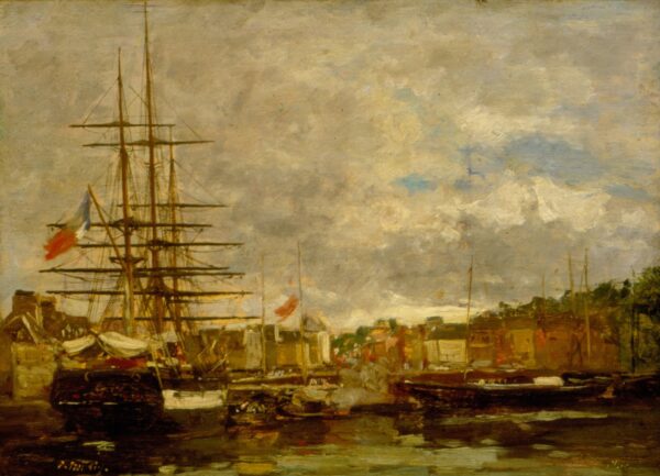 Honfleur. Ships docked in the port - by Eugène Boudin