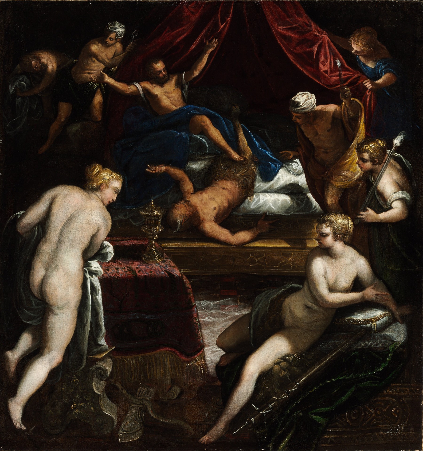 Hercules Expelling the Faun from Omphale's Bed - by Tintoretto