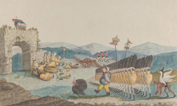 George III Leading an Army of Jugs - by Jacques-Louis David