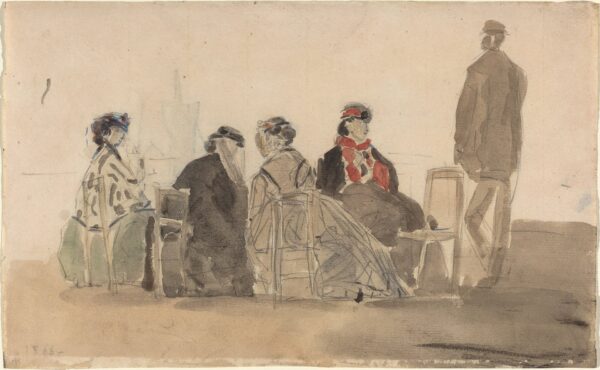 Four Ladies Seated at Trouville - by Eugène Boudin