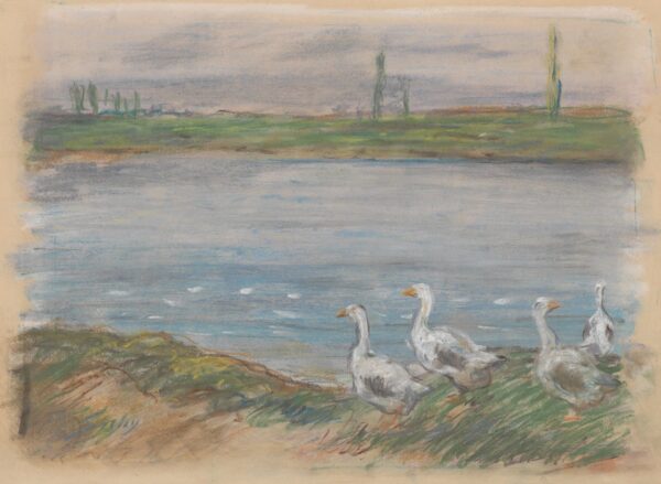 Four Geese - by a Pond - by Alfred Sisley