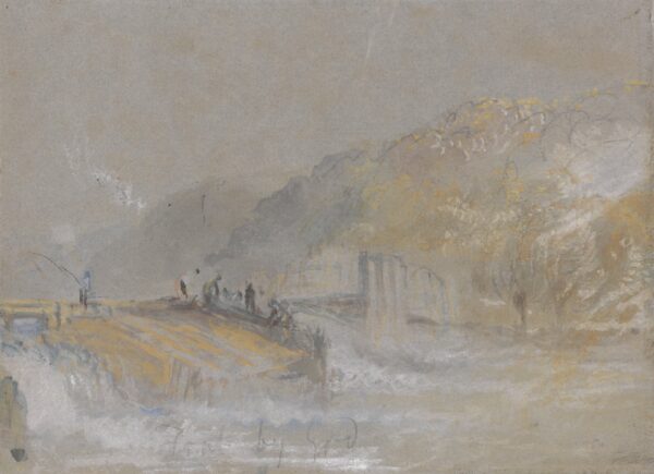 Foul - by God: River Landscape with Anglers Fishing From a Weir - by J. M. W. Turner