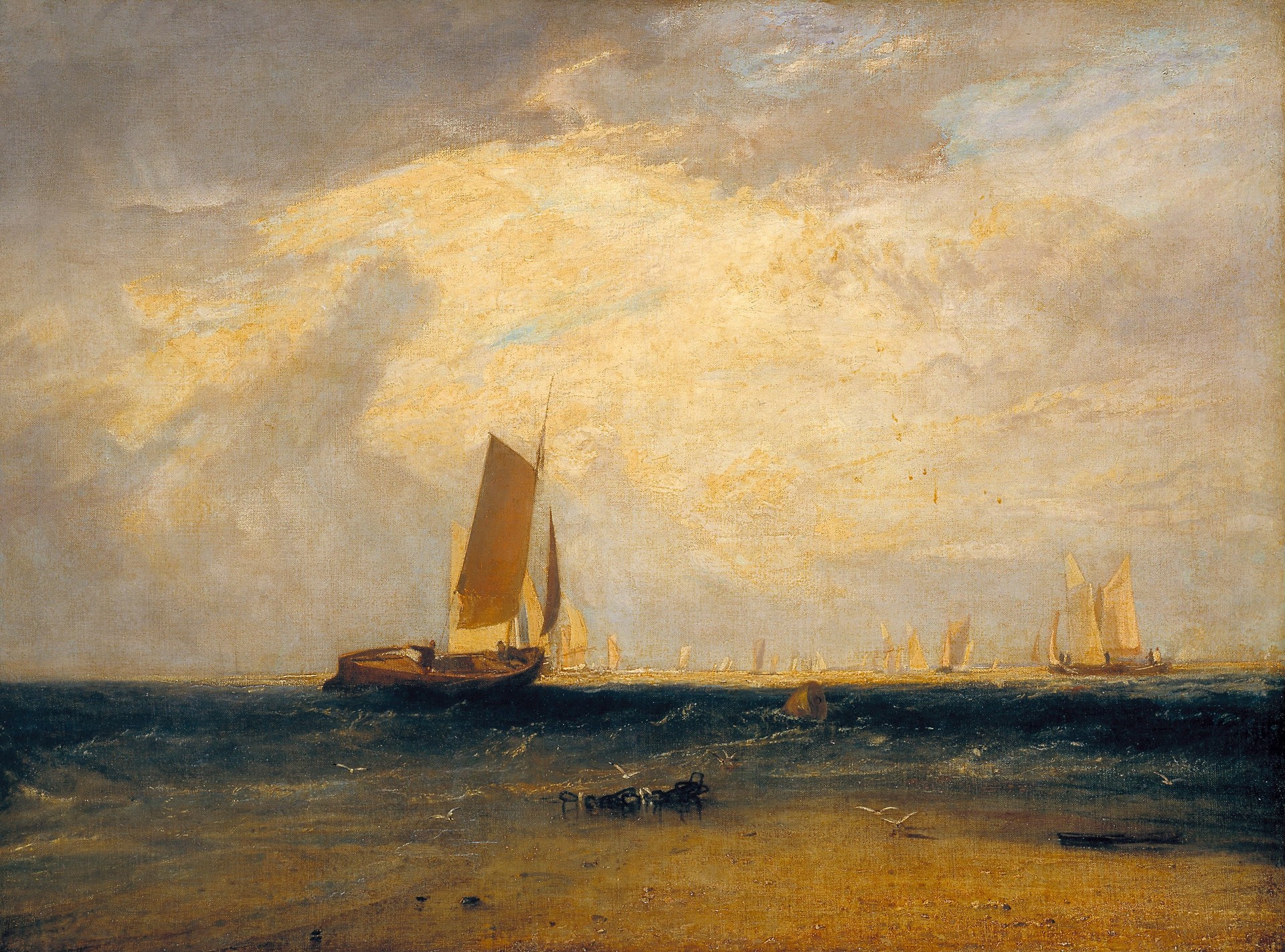 Fishing upon the Blythe-Sand, Tide Setting In - by J. M. W. Turner