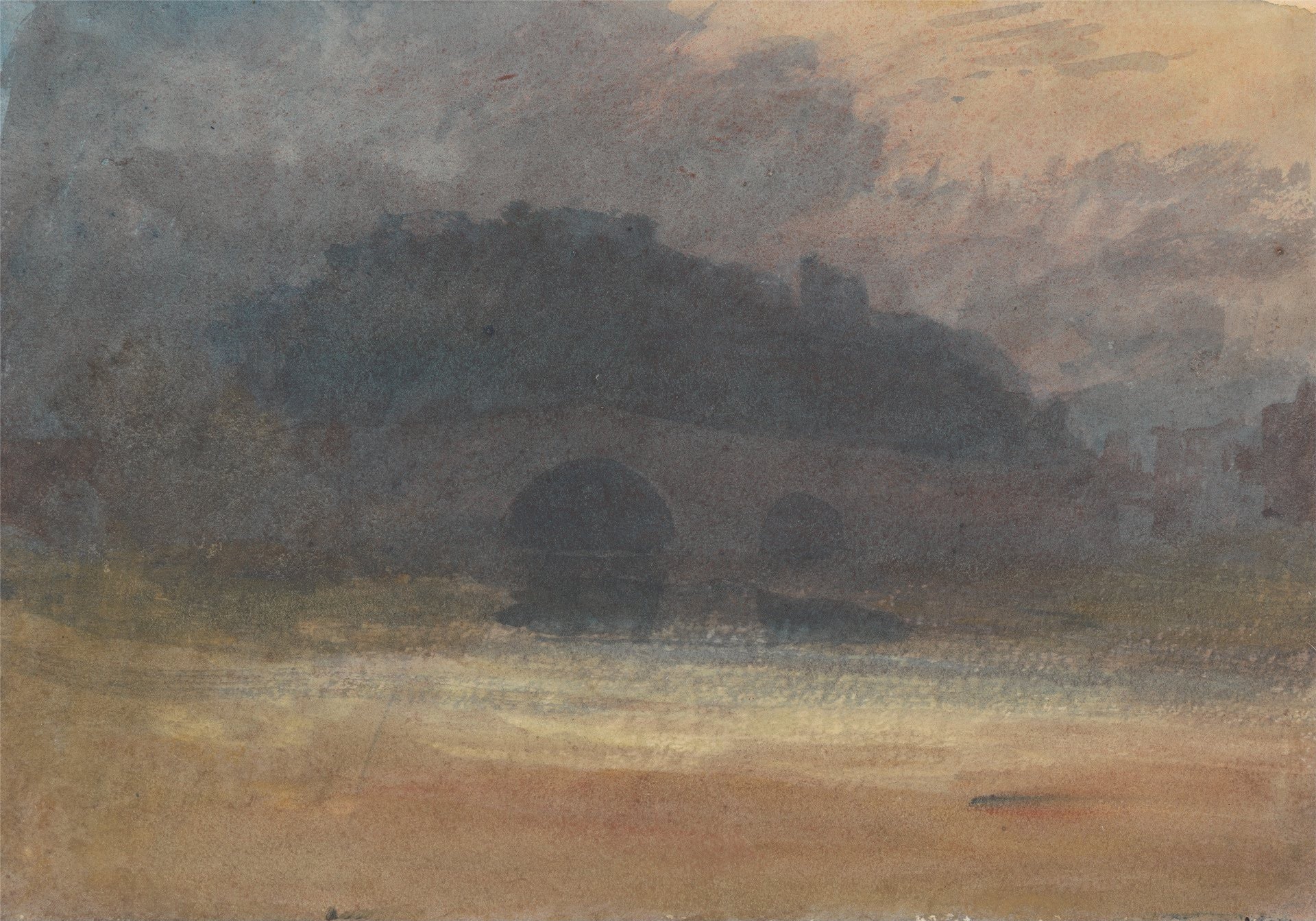 Evening Landscape with Castle and Bridge in Yorkshire - J. M. W. Turner