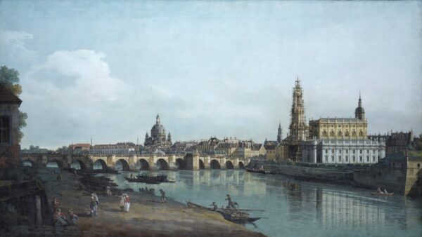 Dresden Seen from the Right Bank of the Elbe, Beneath the Augusts Bridge - by Canaletto