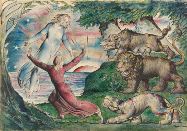 Dante Running from the Three Beasts - by William Blake