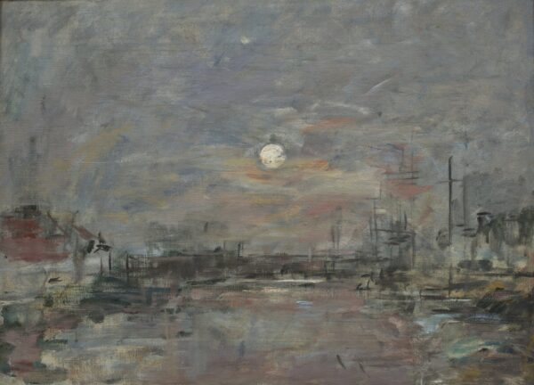Crépuscule sur le Bassin du Commerce au Havre - by Eugène Boudin
