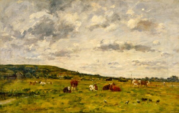 Cows Grazing - by Eugène Boudin