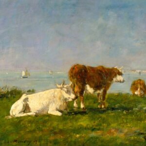 Cows grazing by the sea by Eugène Boudin