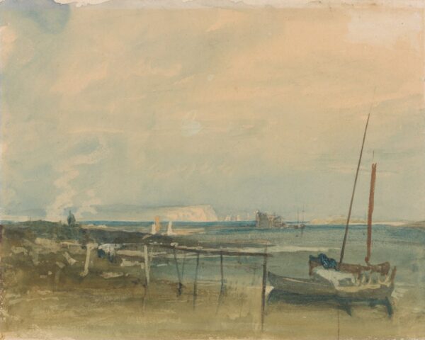 Coast Scene with White Cliffs and Boats on Shore - by J. M. W. Turner