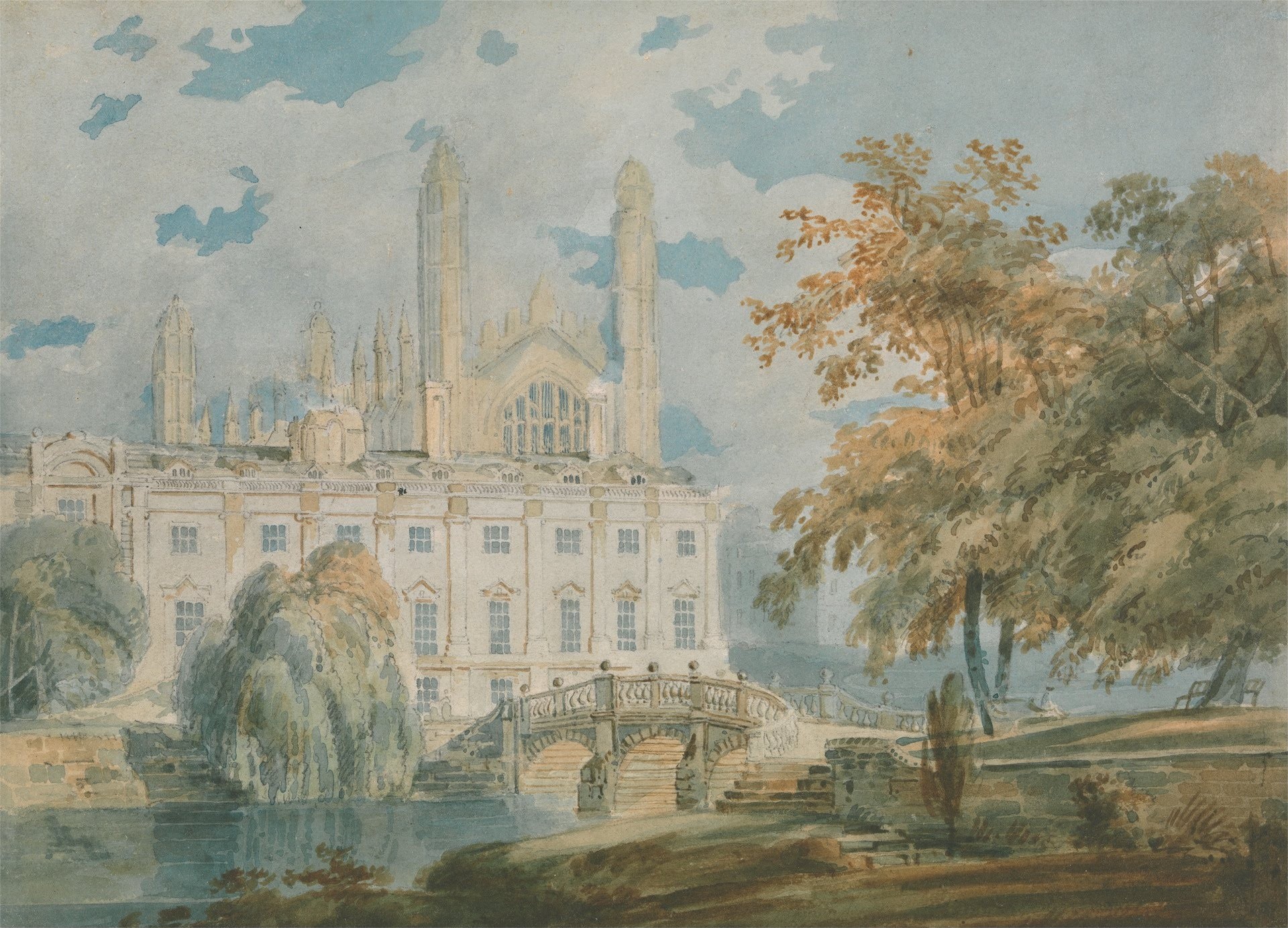 Clare Hall and King’s College Chapel, Cambridge, from the Banks of the River Cam - by J. M. W. Turner