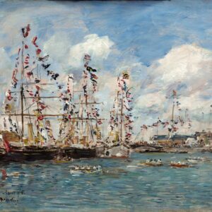 Boats Decorated with Flags in the Port of Deauville (Bateaux pavoisés dans le bassin, Deauville) - by Eugène Boudin