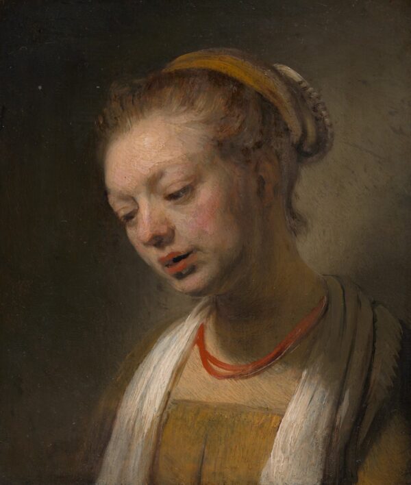 Young Woman with a Red Necklace - by Rembrandt