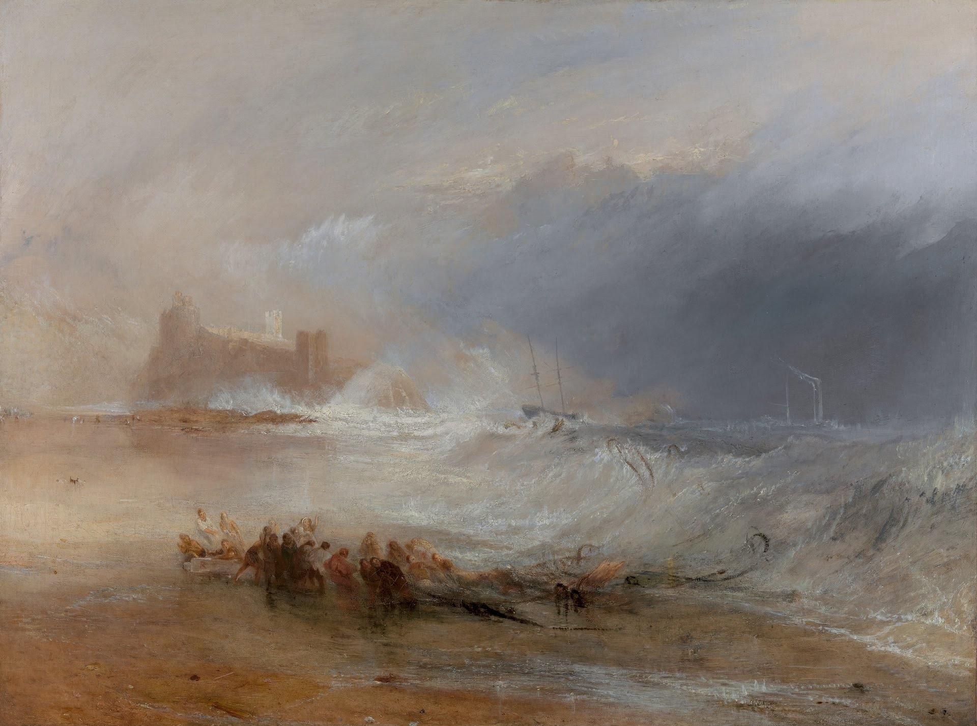 Wreckers -- Coast of Northumberland, with a Steam-Boat Assisting a Ship off Shore - by J. M. W. Turner