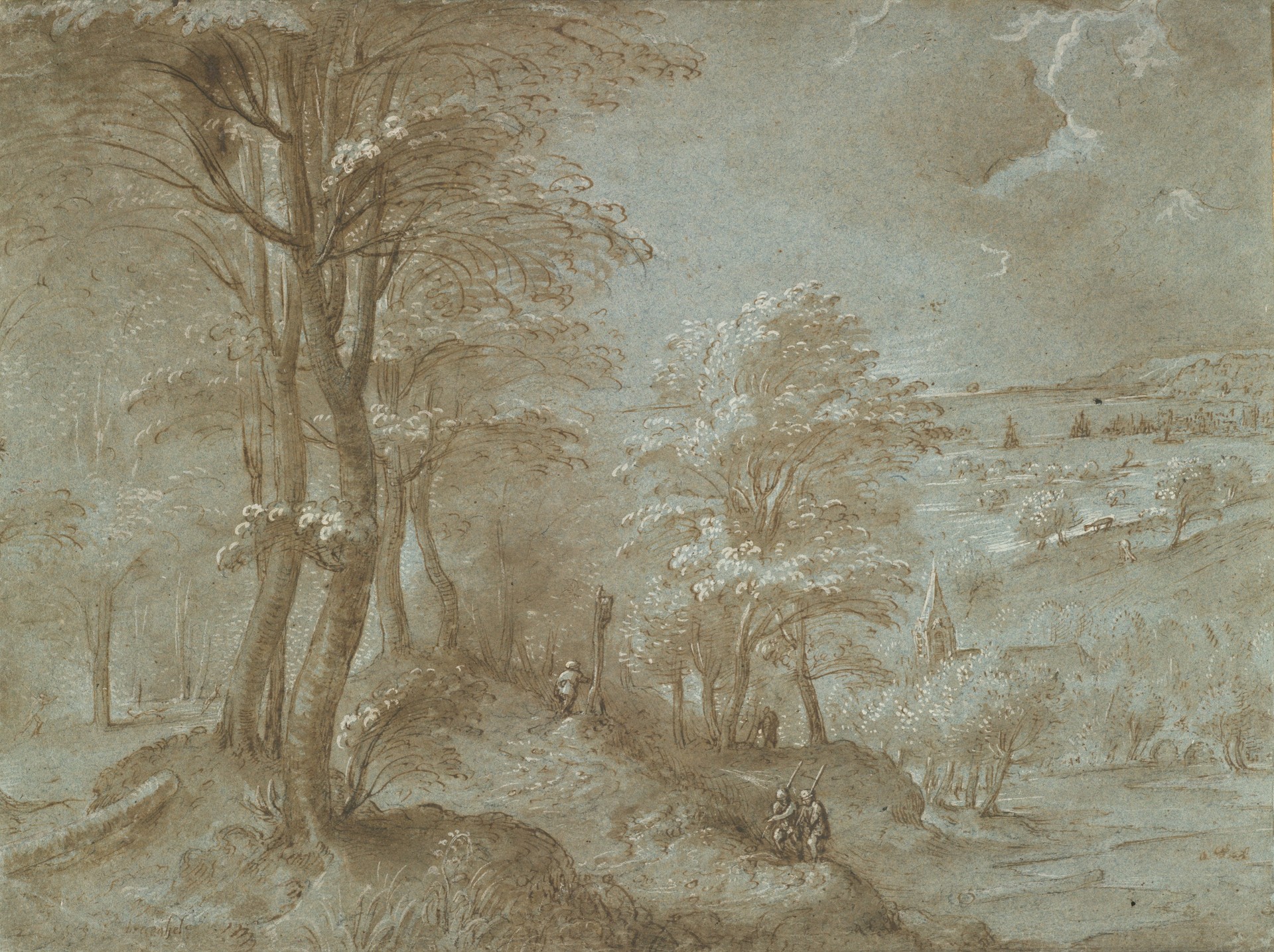 Wooded Landscape with a Distant View toward the Sea - by Pieter Bruegel the Elder