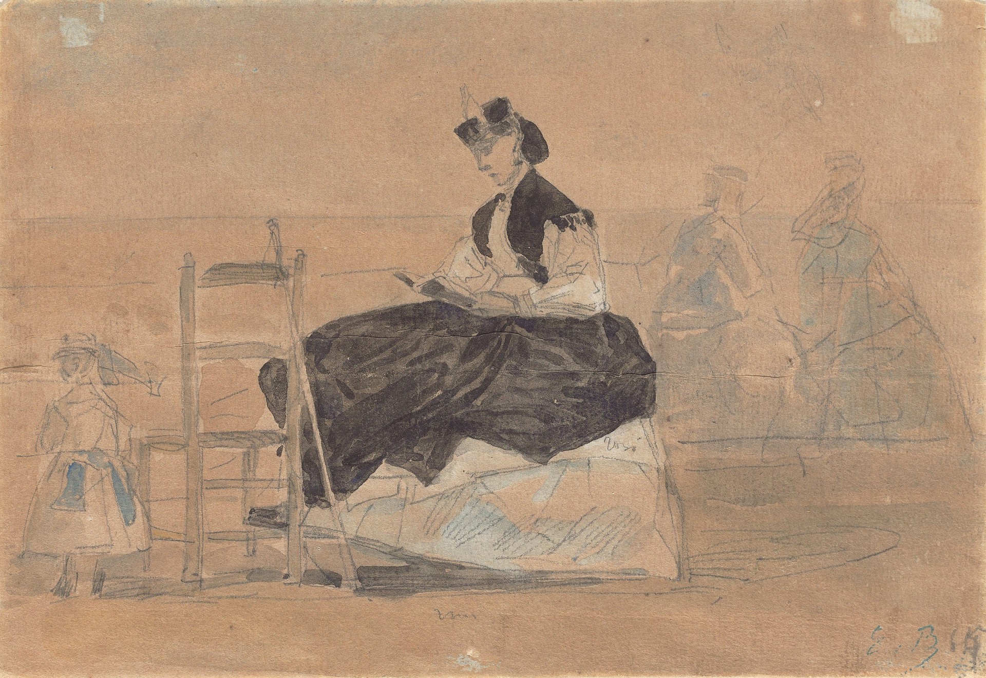 Woman in a Crinoline on the Beach of Trouville - by Eugène Boudin