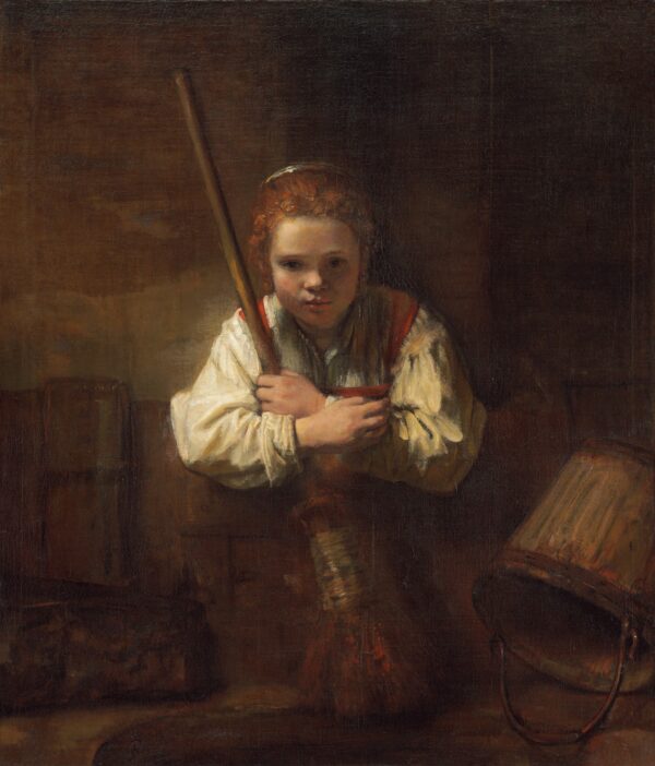 A Girl with a Broom - by Rembrandt