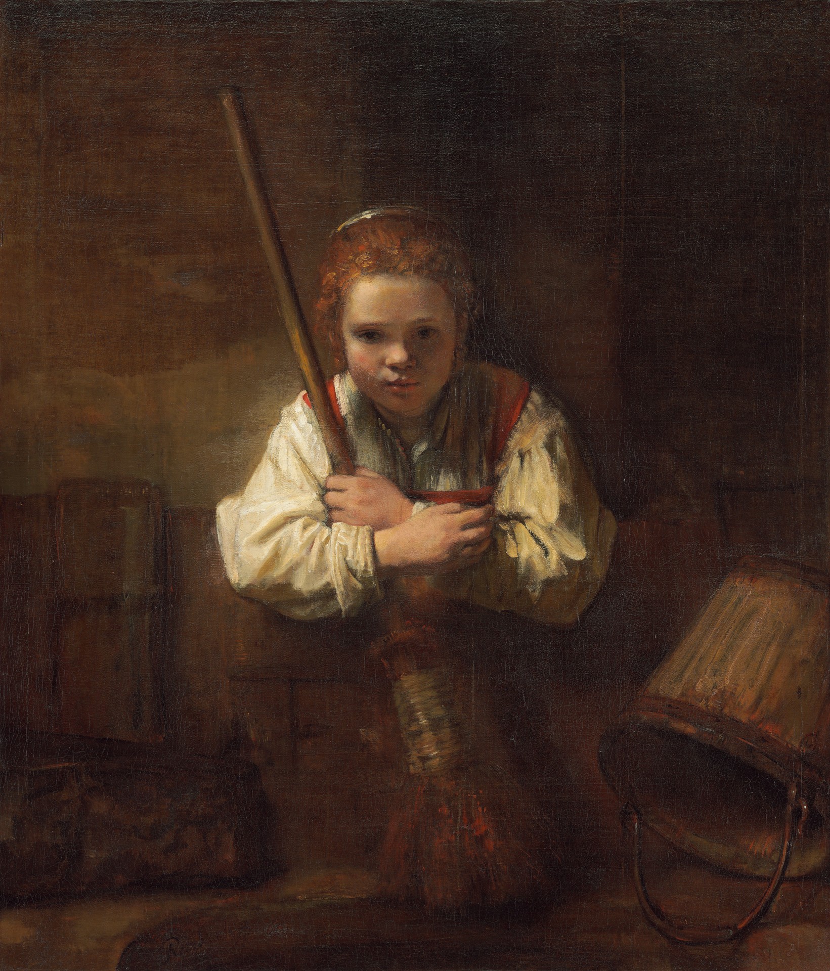 A Girl with a Broom - by Rembrandt