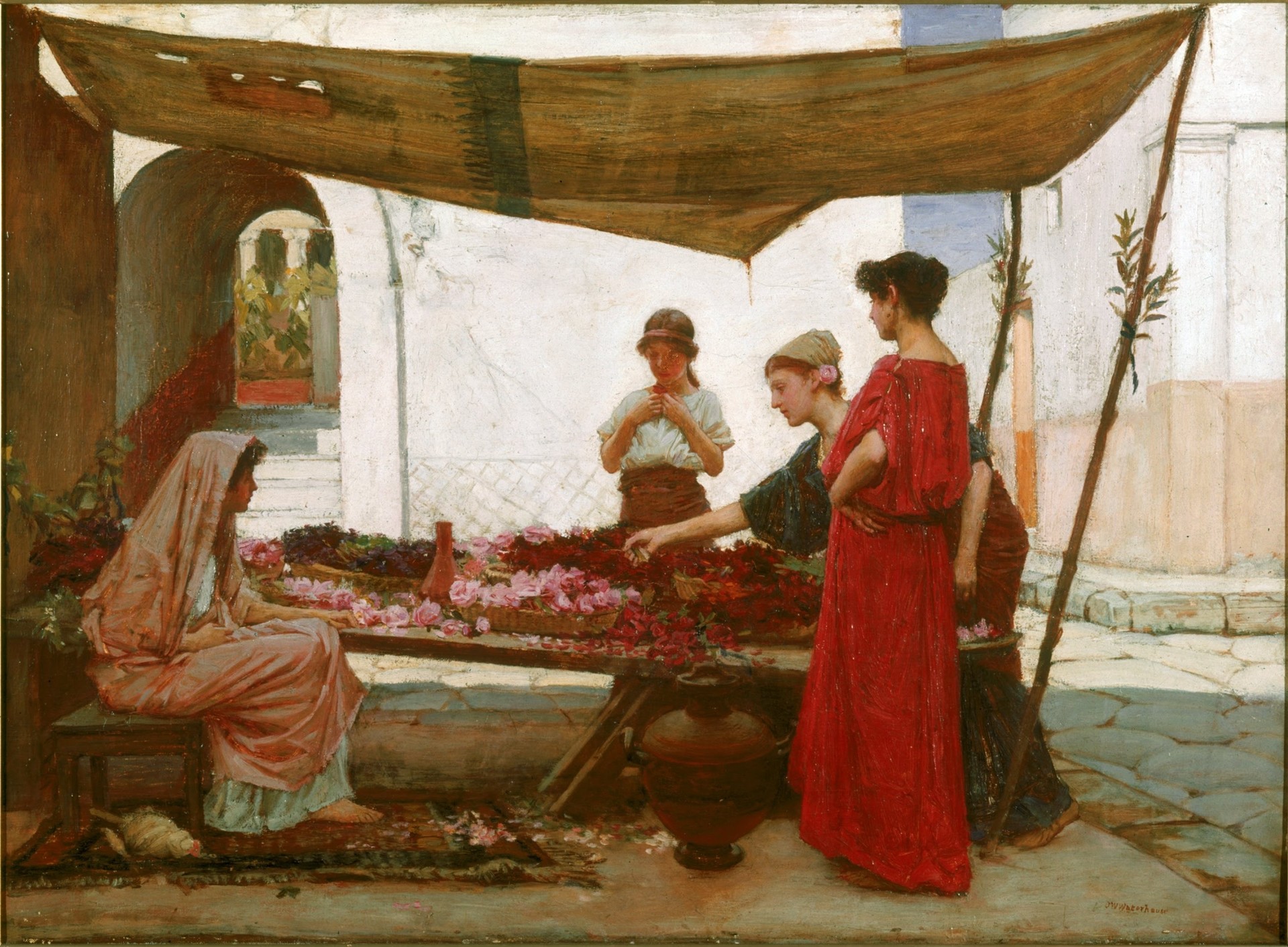A Grecian Flower Market - by John William Waterhouse