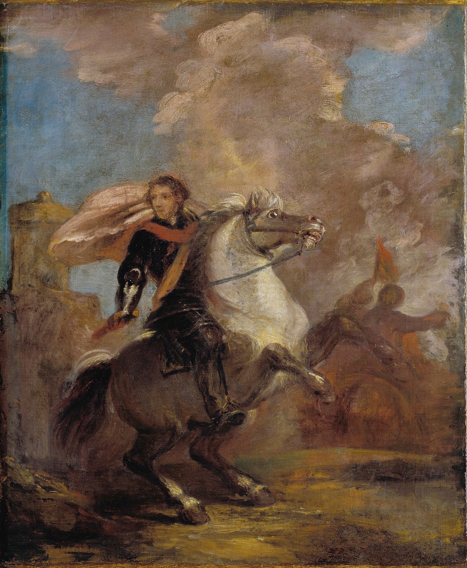 An Officer on Horseback - by Joshua Reynolds