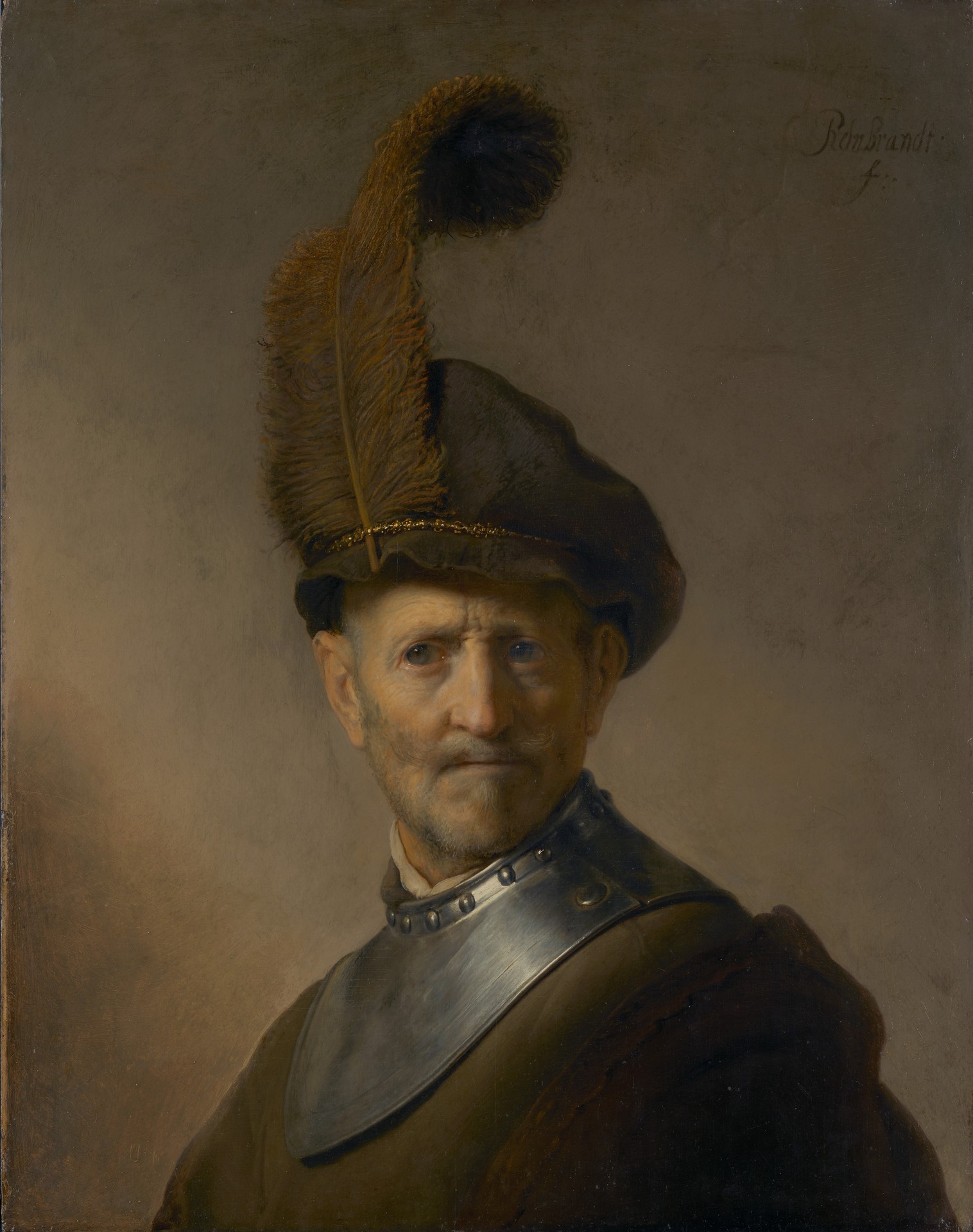 An Old Man in Military Costume - by Rembrandt