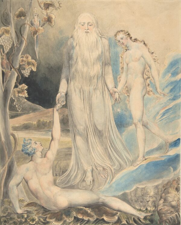Angel of the Divine Presence Bringing Eve to Adam (The Creation of Eve: "And She Shall be Called Woman) (recto); Sketch for the same (verso) - by William Blake
