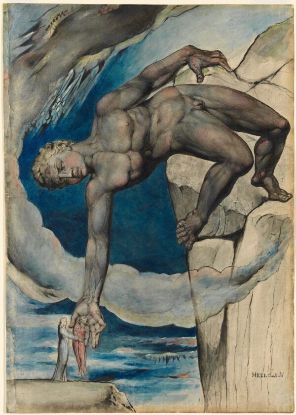 Antaeus Setting Down Dante and Virgil in the Last Circle of Hell - by William Blake