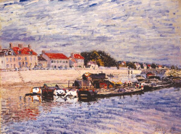 Barges on the Loing at Saint-Mammès - by Alfred Sisley