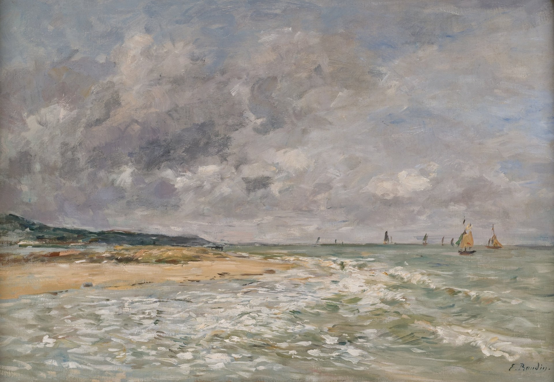 Beach Scene, Villerville - by Eugène Boudin