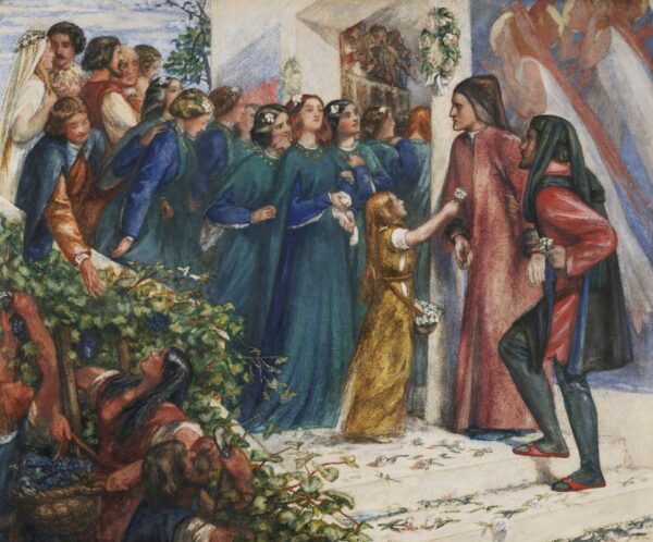 Beatrice Meeting Dante at a Marriage Feast, Denies Him Her Salutation - by Dante Gabriel Rossetti