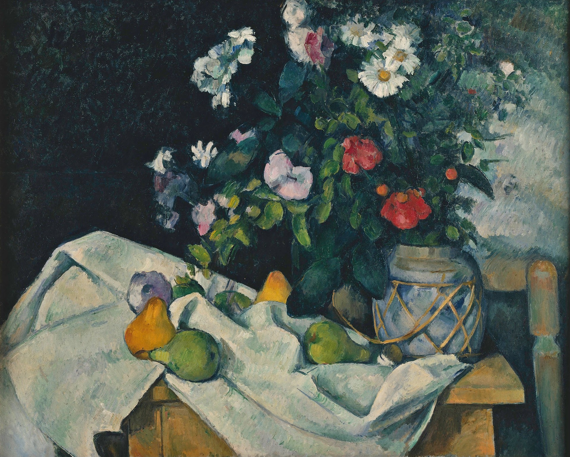 Still Life with Flowers and Fruit - by Paul Cézanne
