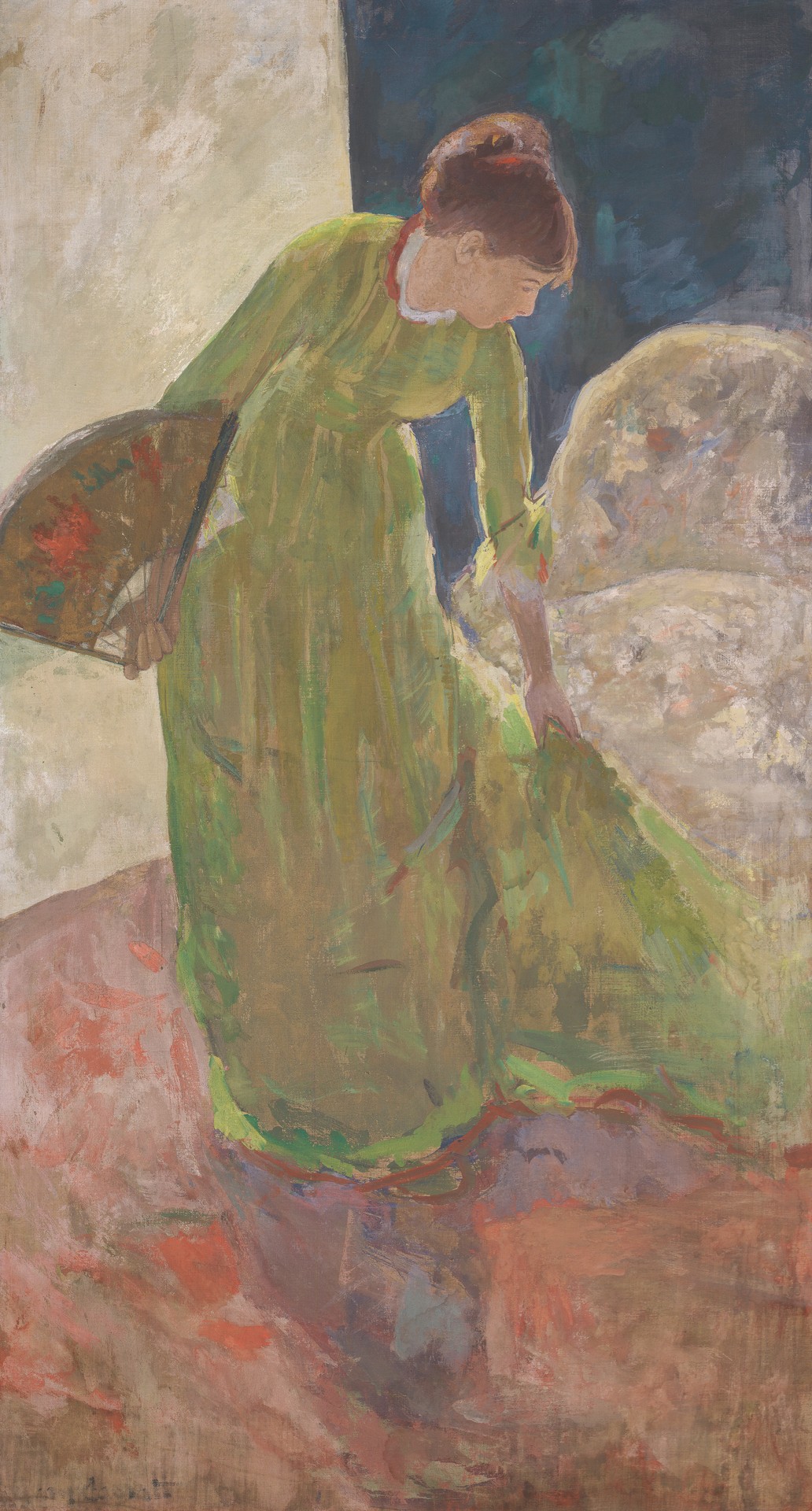 Woman Standing, Holding a Fan - by Mary Cassatt
