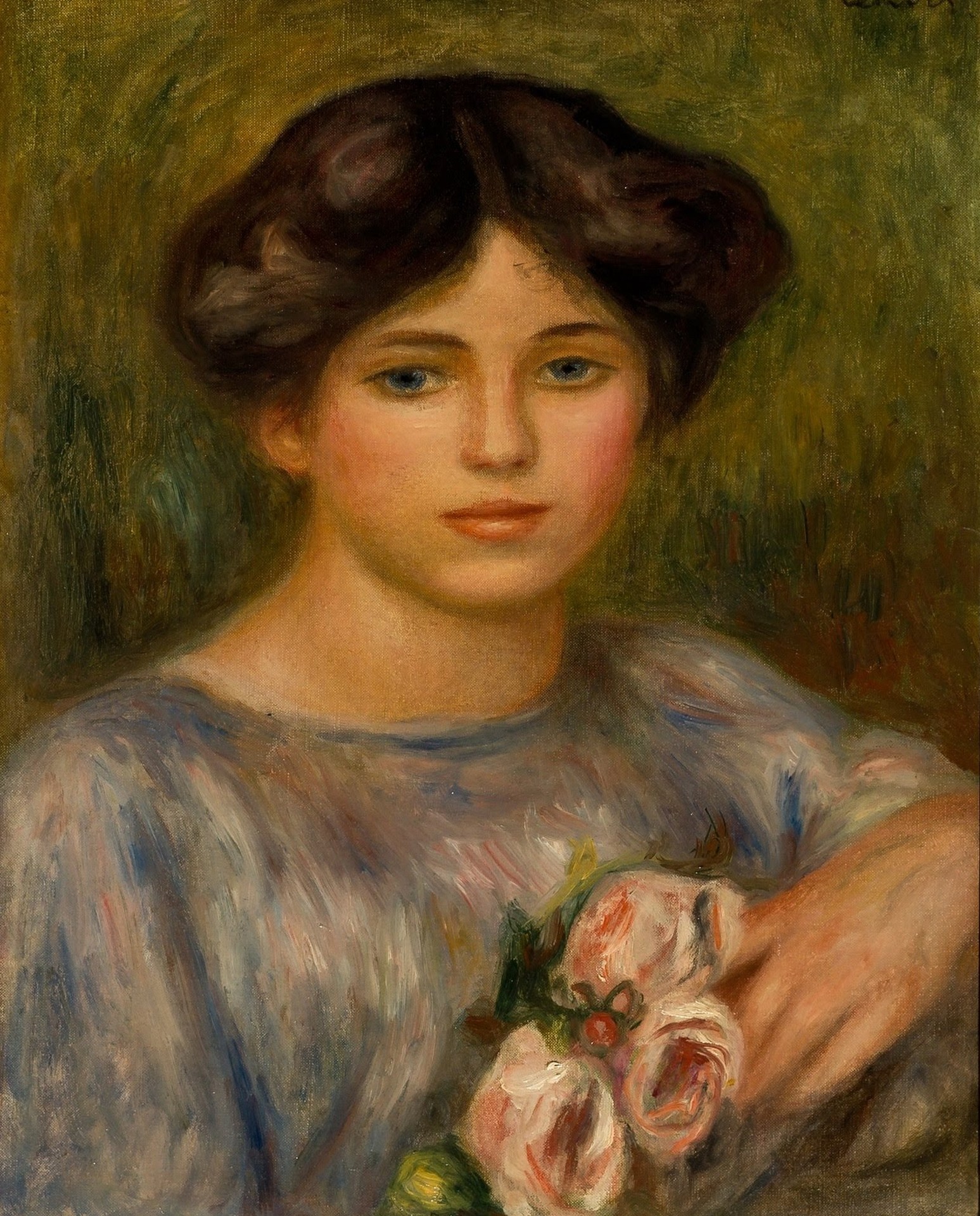 Young Woman with Roses, - by Pierre-Auguste Renoir