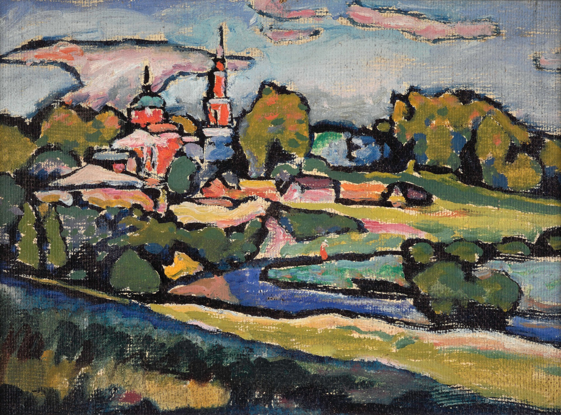 Akhtyrka. Landscape with Red Church - by Wassily Kandinsky