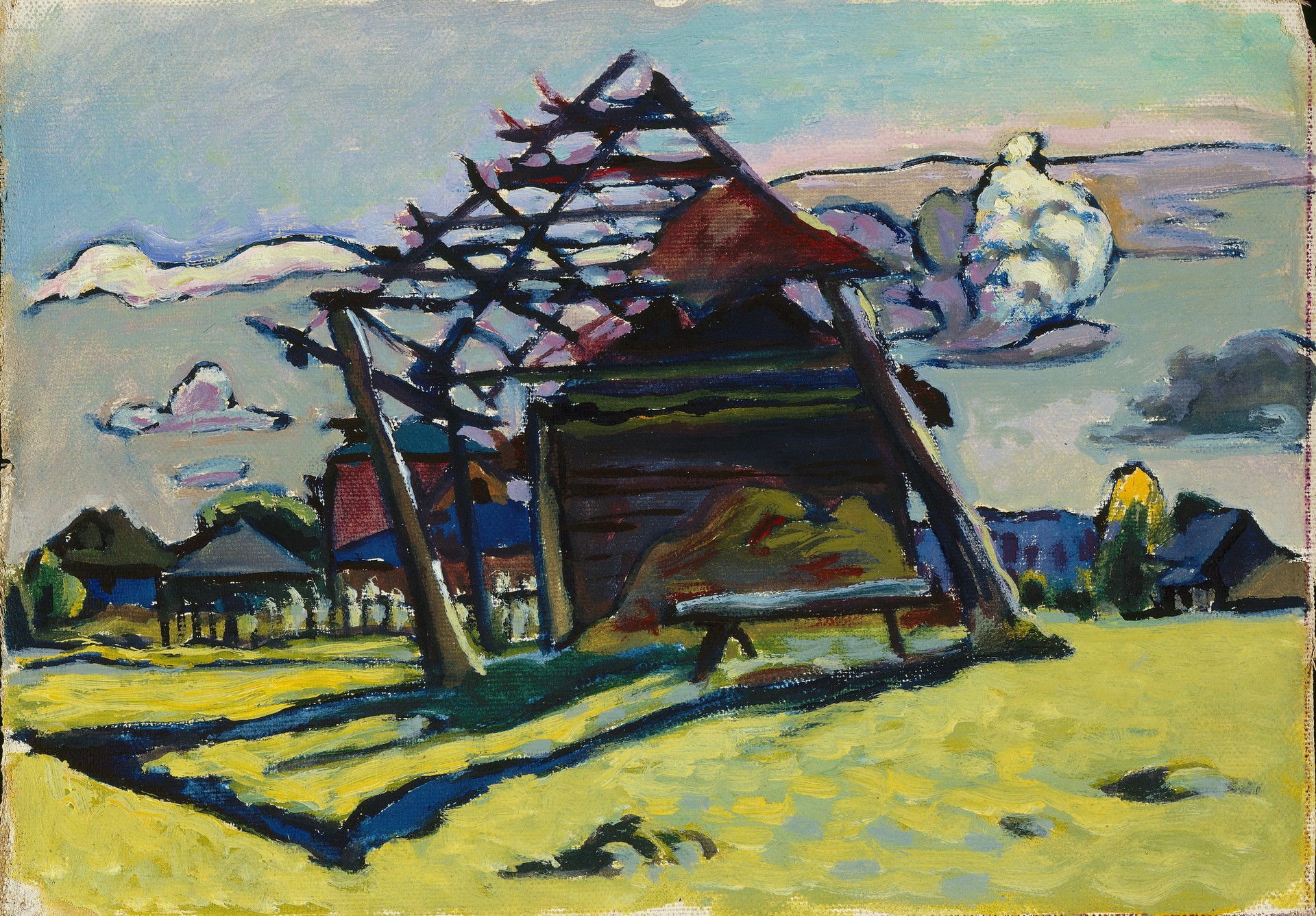 Akhtyrka. Frame for a Haystack and Farm - by Wassily Kandinsky