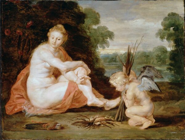Venus and Cupid warming themselves (Venus frigida) - by Peter Paul Rubens