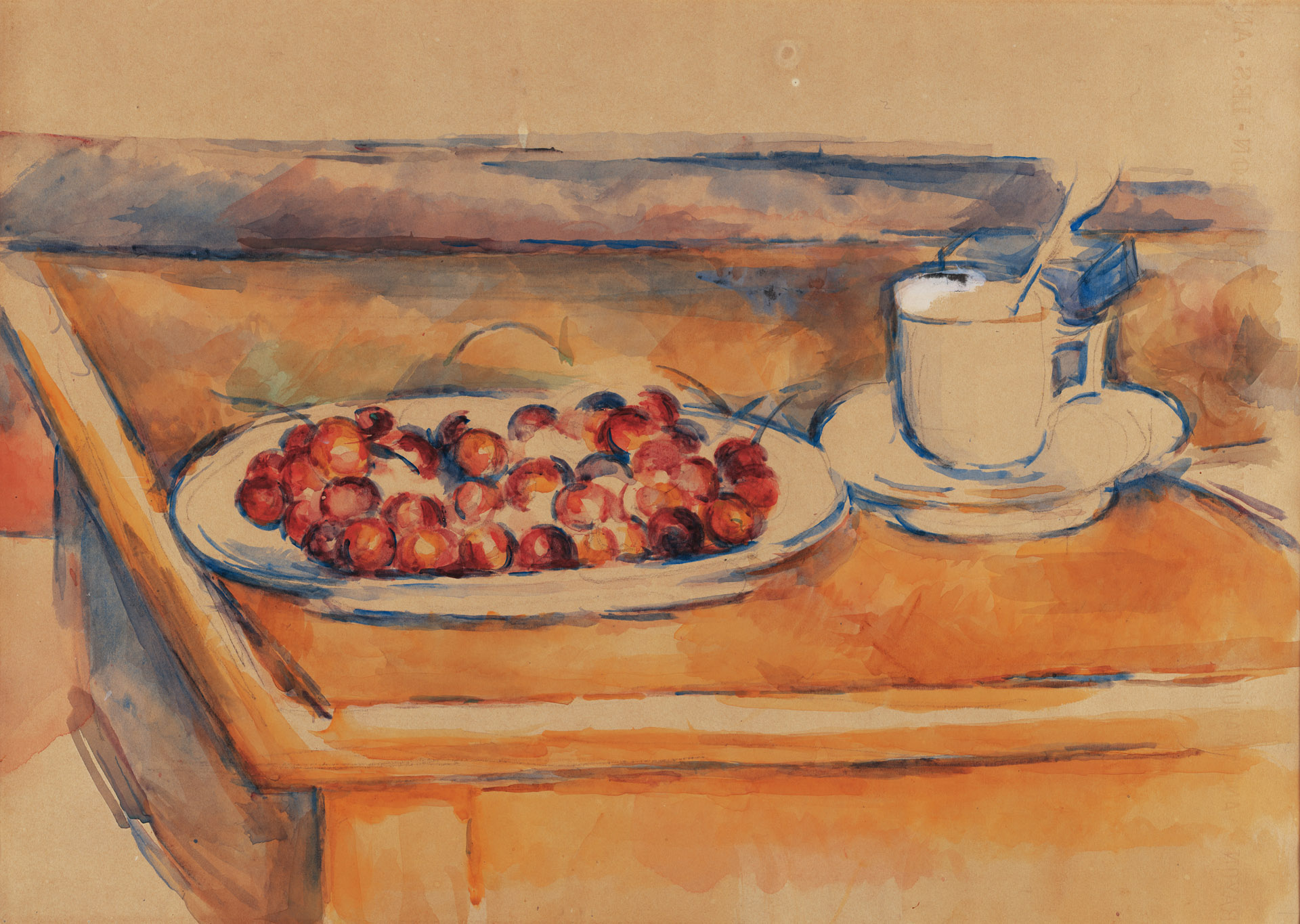 Tasse et plat de cerises - by Paul Cézanne