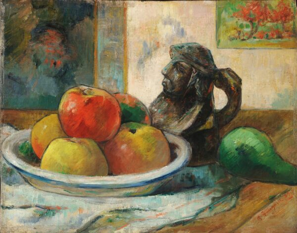 Still Life with Apples, a Pear, and a Ceramic Portrait Jug - by Paul Gauguin