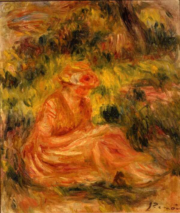 Young Woman in a Landscape - by Pierre-Auguste Renoir