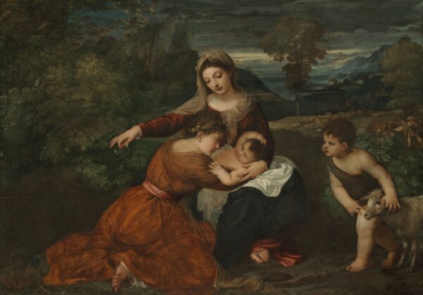 The Madonna and Child with a Female Saint and the Infant Saint John the Baptist - by Titian