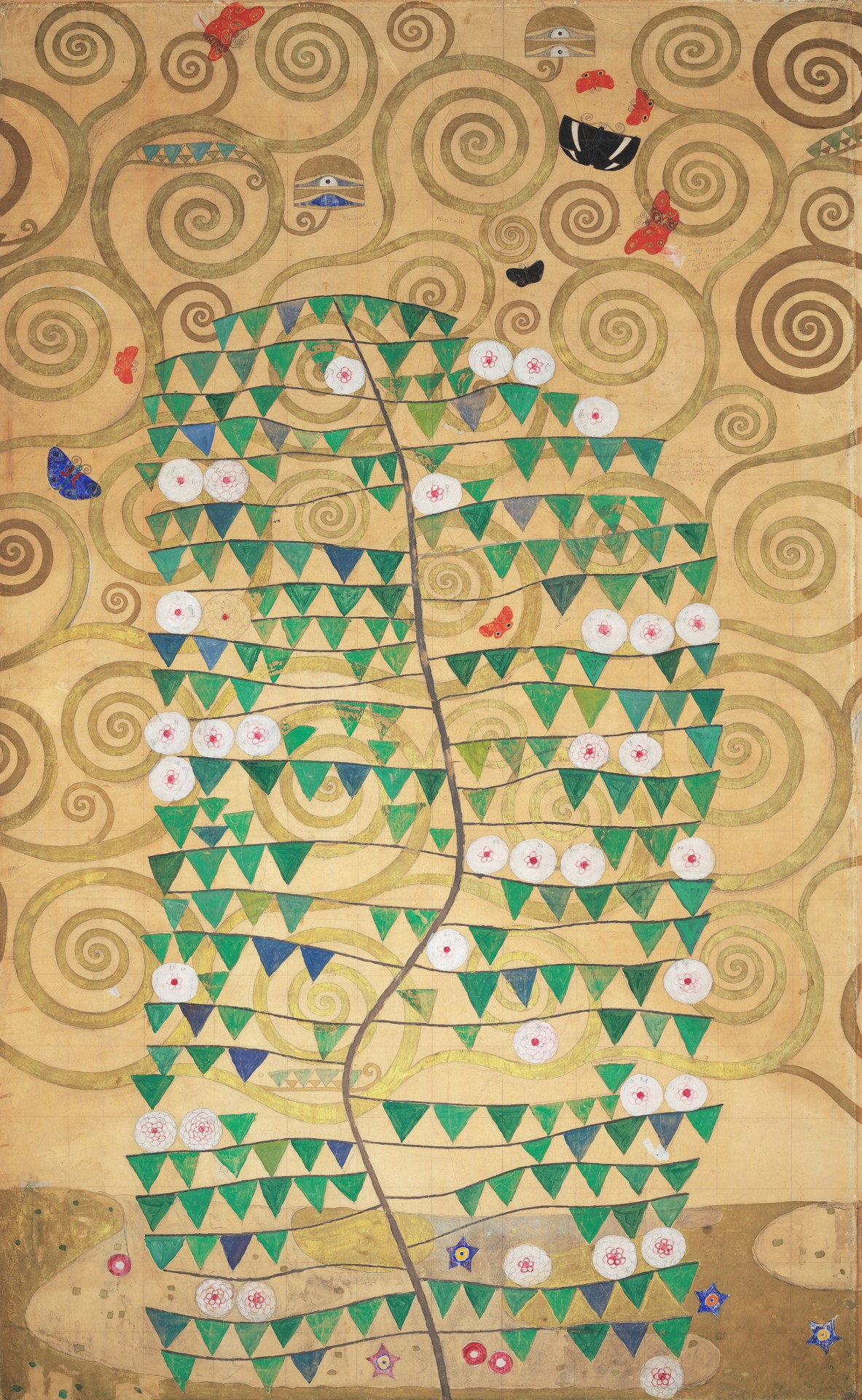 Nine Cartoons for the Execution of a Frieze for the Dining Room of Stoclet House in Brussels: Part 6, Rosebush - by Gustav Klimt