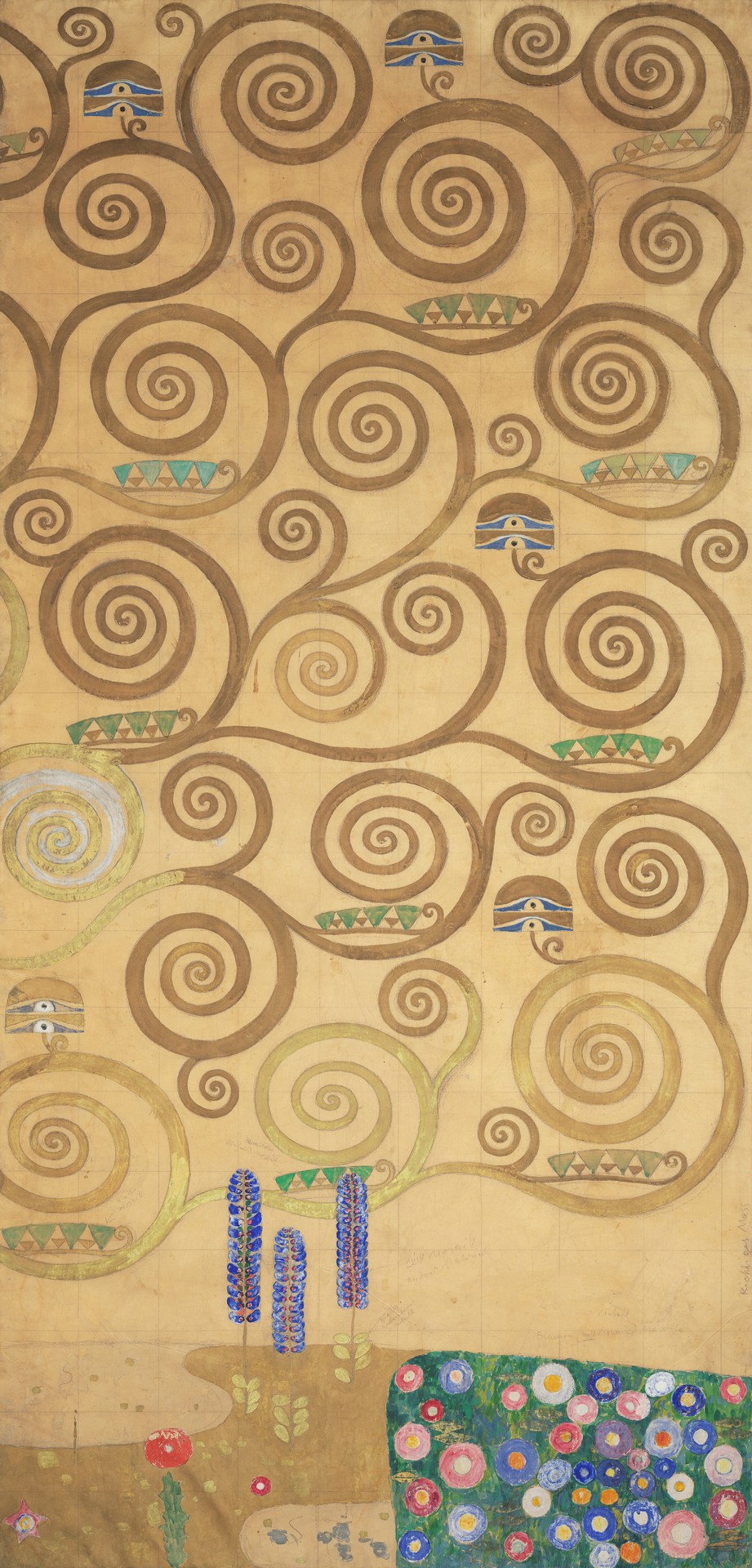 Nine Cartoons for the Execution of a Frieze for the Dining Room of Stoclet House in Brussels: Part 7, Part of the tree of life - by Gustav Klimt