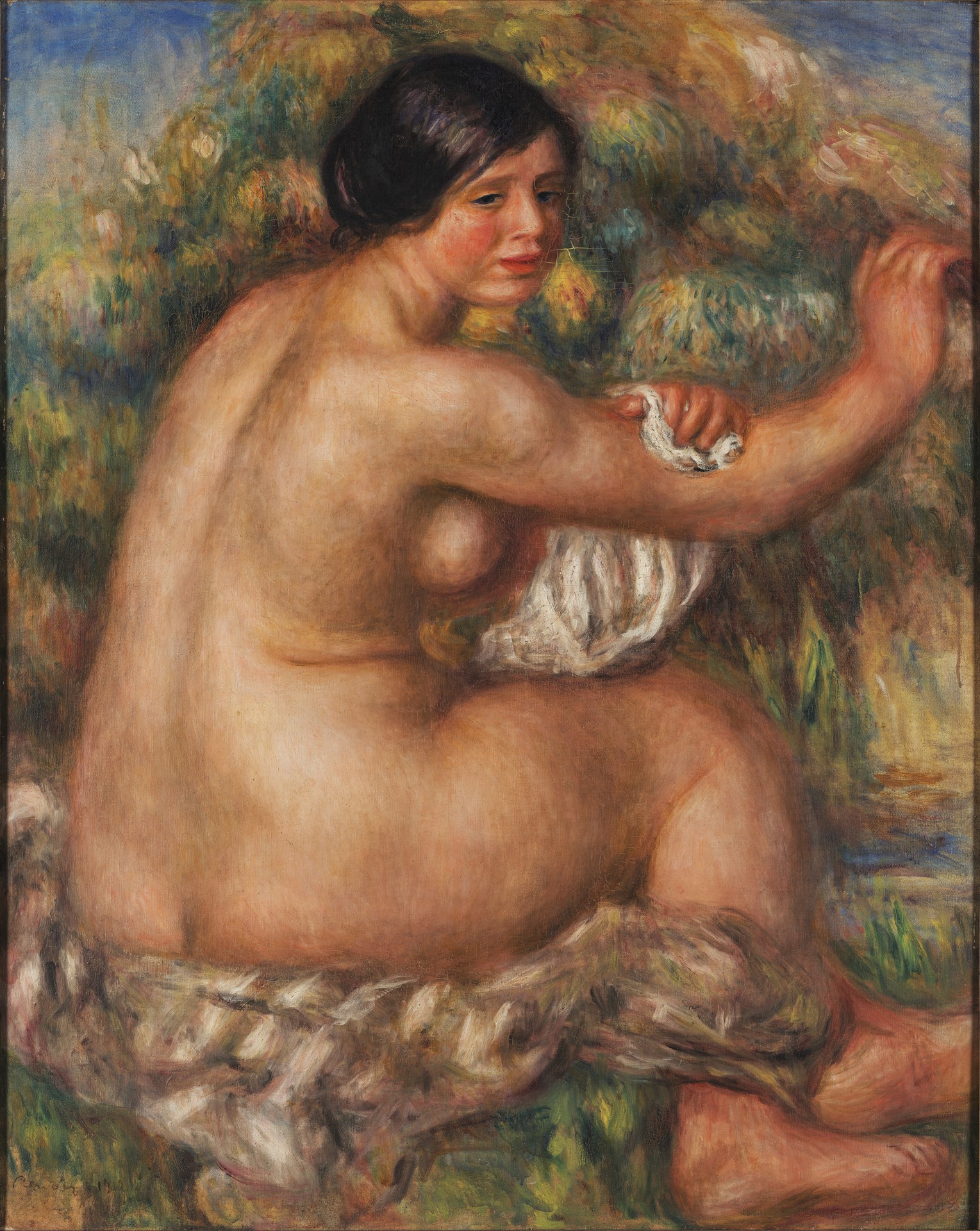 Bather Drying her Right Arm (Large Sitting Nude) - by Pierre-Auguste Renoir