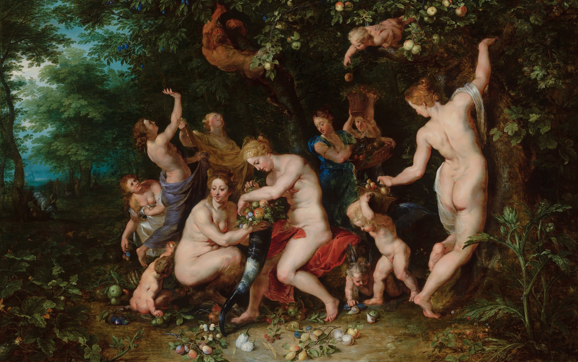Nymphs Filling the Cornucopia - by Peter Paul Rubens