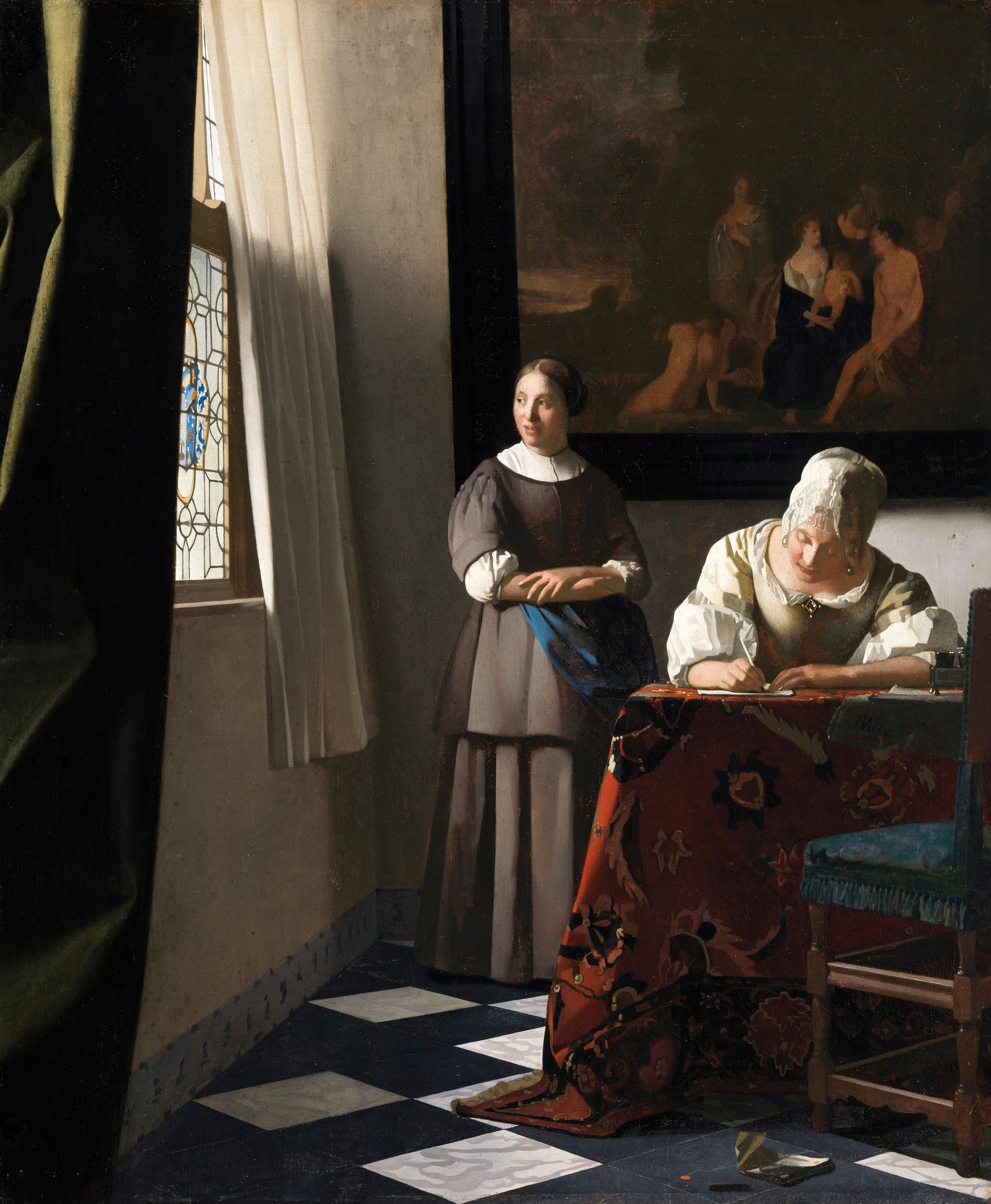Woman Writing a Letter, with her Maid - by Johannes Vermeer