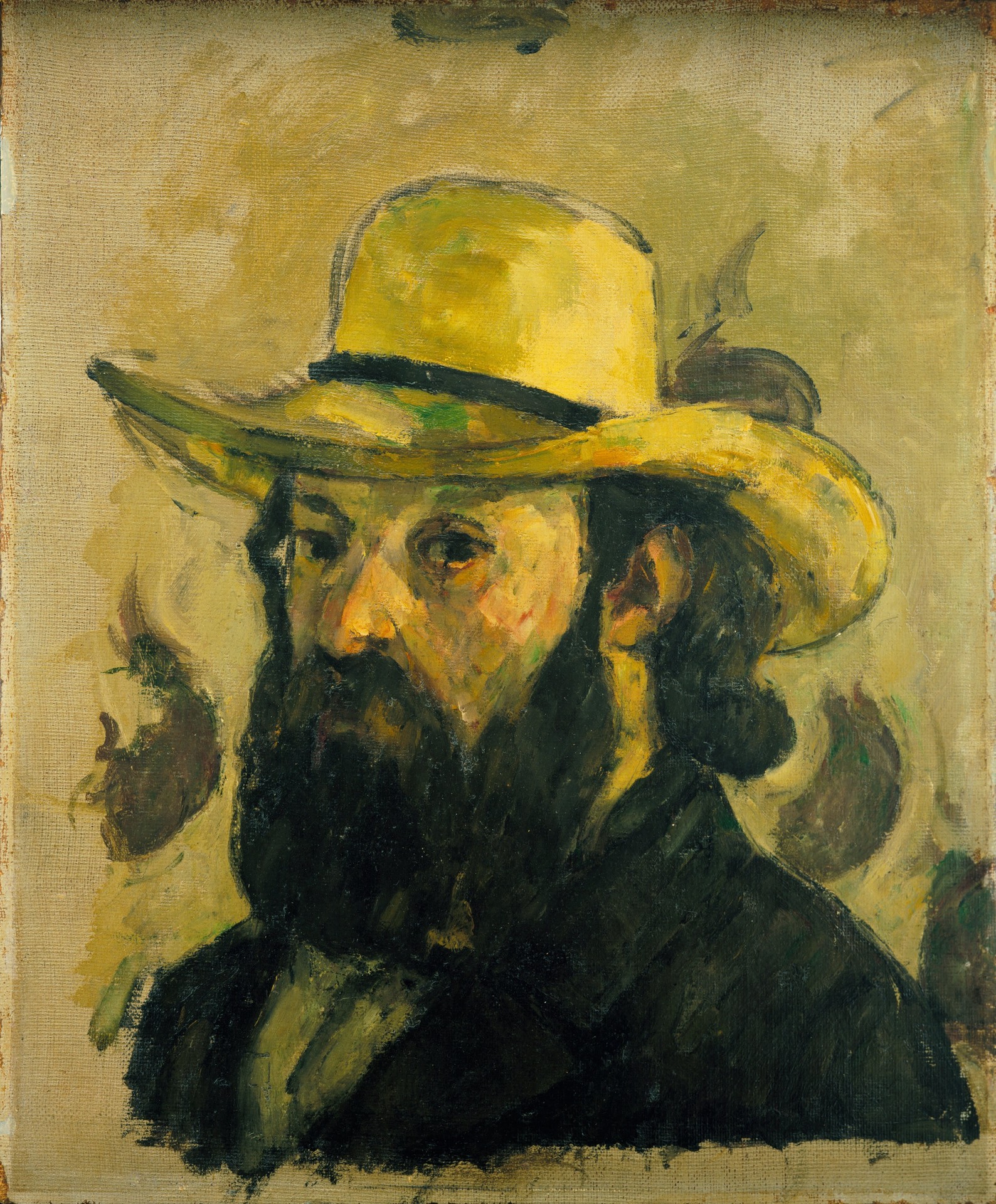Self-Portrait in a Straw Hat - by Paul Cézanne