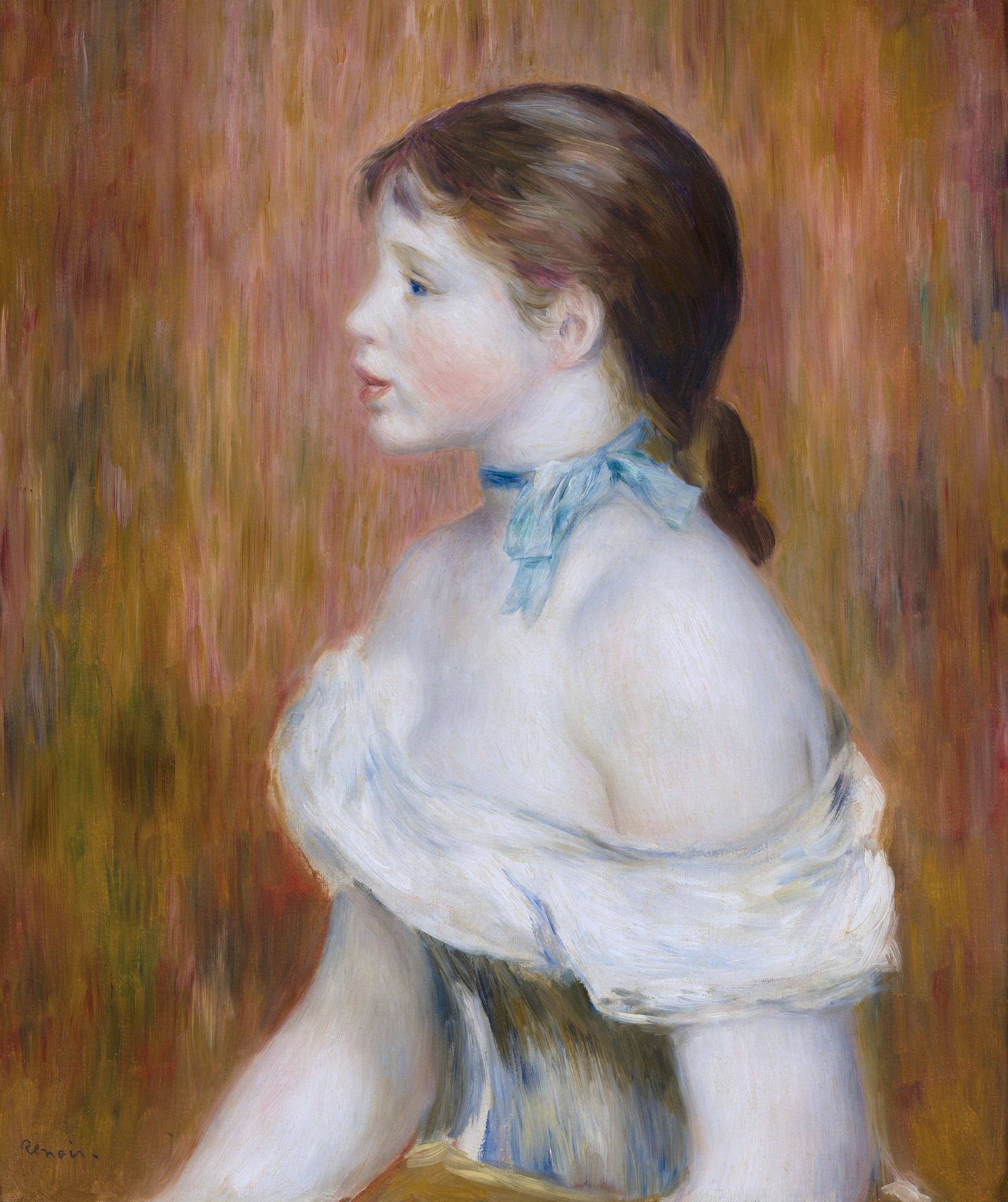Girl with a Blue Ribbon - by Pierre-Auguste Renoir