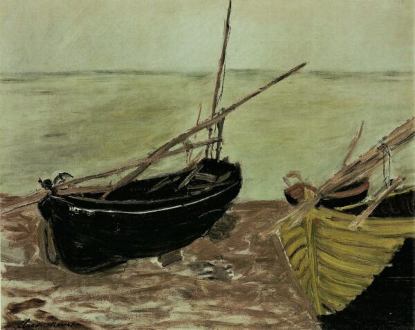 Study of Boats on the Beach at Etretat - by Claude Monet