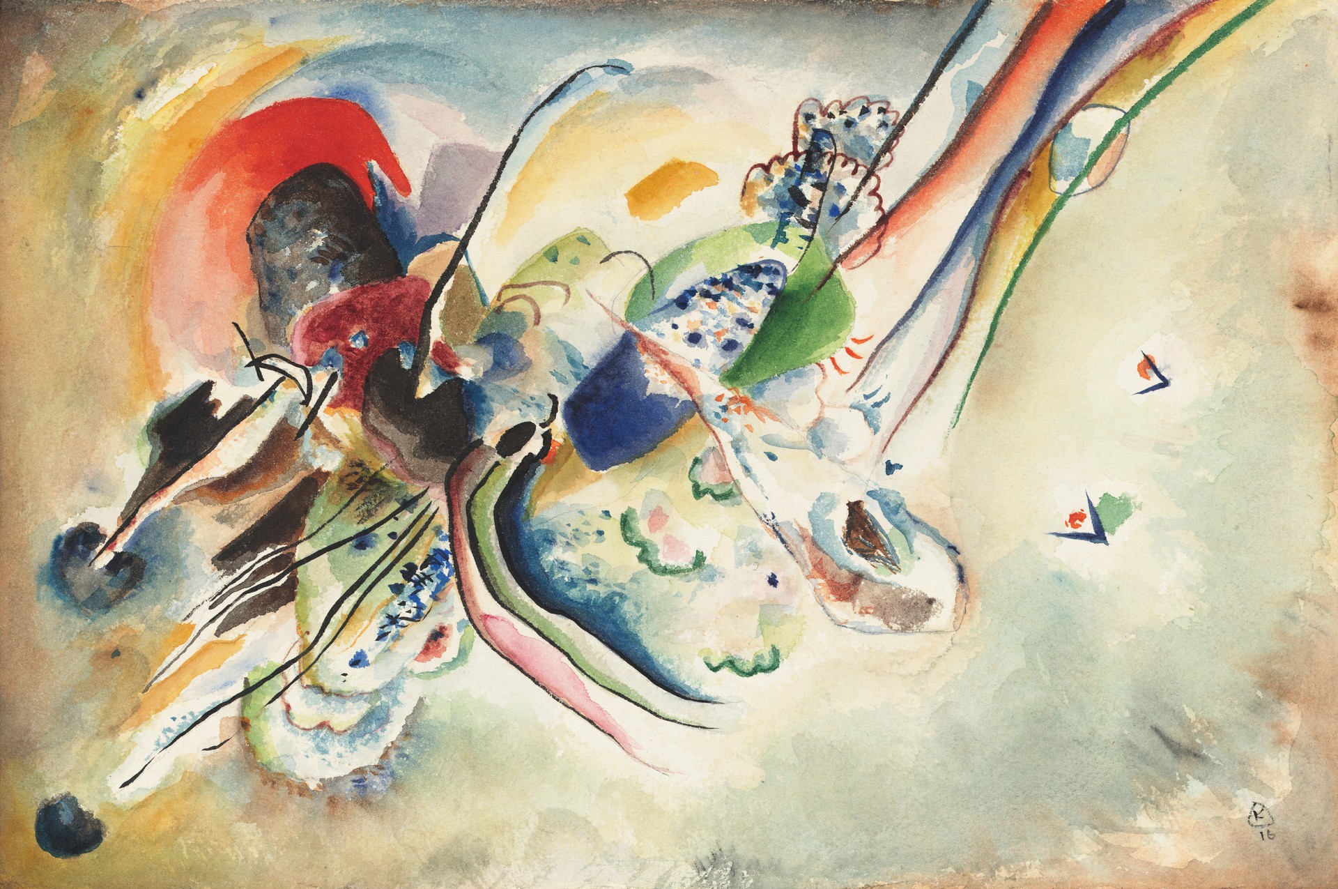 Composition (Study for "Bild mit zwei roten Flecken") - by Wassily Kandinsky